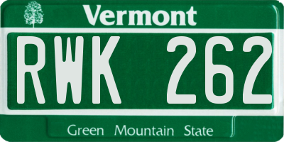 VT license plate RWK262