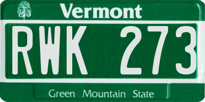 VT license plate RWK273