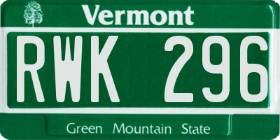 VT license plate RWK296