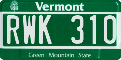 VT license plate RWK310