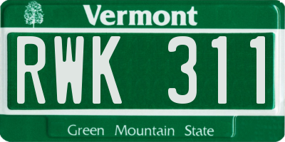 VT license plate RWK311