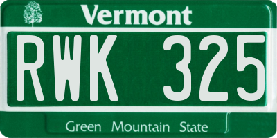 VT license plate RWK325