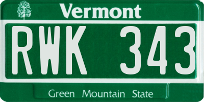 VT license plate RWK343