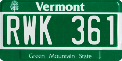 VT license plate RWK361