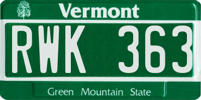 VT license plate RWK363