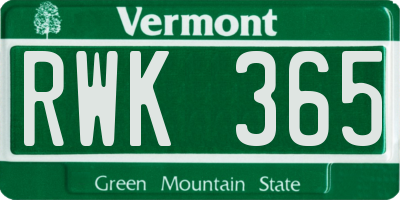 VT license plate RWK365