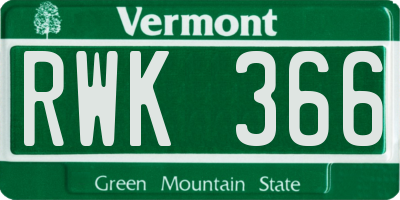 VT license plate RWK366