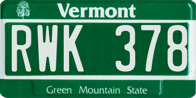 VT license plate RWK378