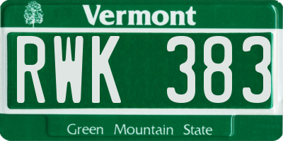 VT license plate RWK383