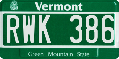 VT license plate RWK386