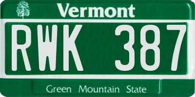 VT license plate RWK387