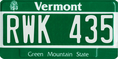 VT license plate RWK435