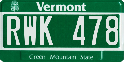 VT license plate RWK478
