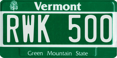 VT license plate RWK500