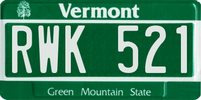 VT license plate RWK521