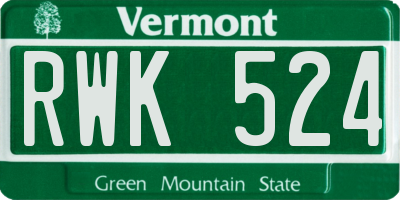 VT license plate RWK524