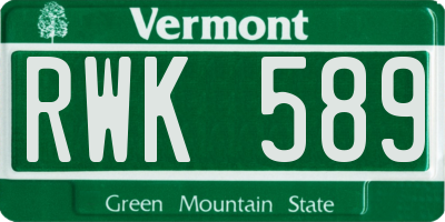 VT license plate RWK589