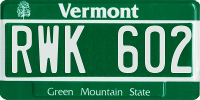 VT license plate RWK602