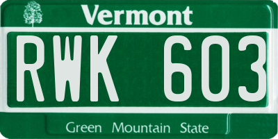 VT license plate RWK603