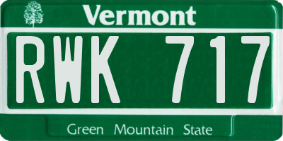 VT license plate RWK717