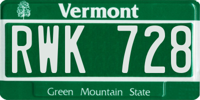 VT license plate RWK728