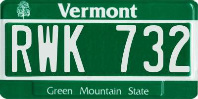 VT license plate RWK732