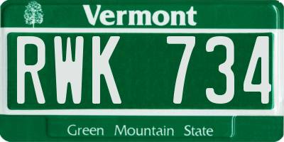 VT license plate RWK734