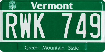 VT license plate RWK749