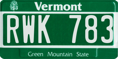 VT license plate RWK783