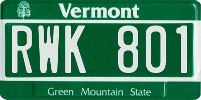 VT license plate RWK801