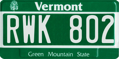 VT license plate RWK802