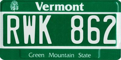 VT license plate RWK862