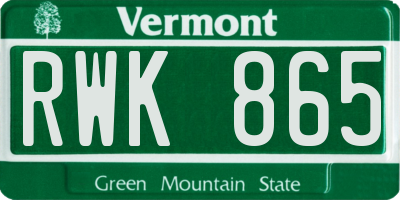 VT license plate RWK865