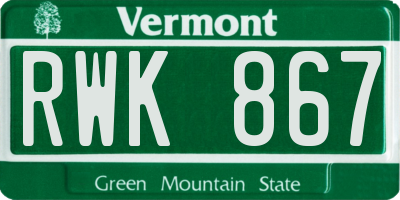 VT license plate RWK867