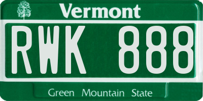 VT license plate RWK888