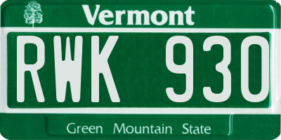 VT license plate RWK930