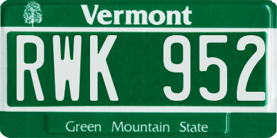 VT license plate RWK952
