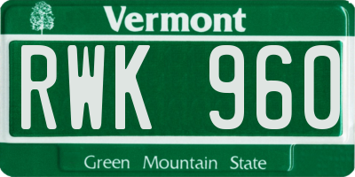 VT license plate RWK960