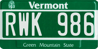 VT license plate RWK986