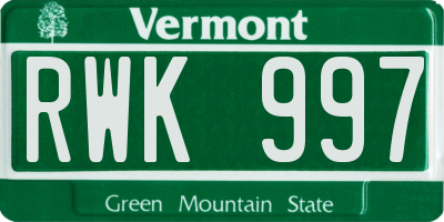 VT license plate RWK997