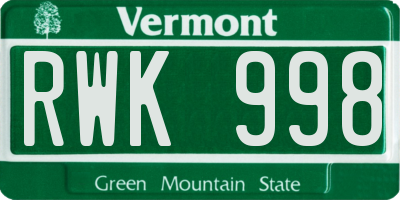 VT license plate RWK998