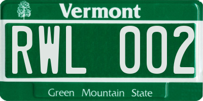 VT license plate RWL002