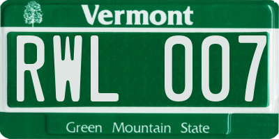 VT license plate RWL007