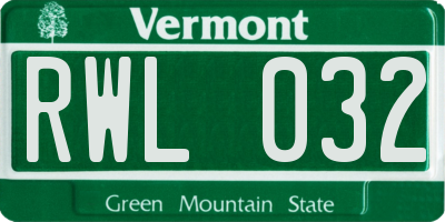 VT license plate RWL032