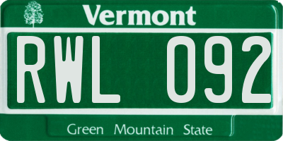 VT license plate RWL092