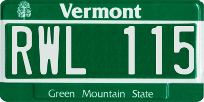 VT license plate RWL115