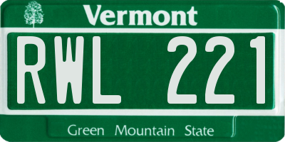 VT license plate RWL221