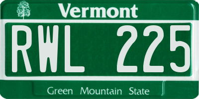 VT license plate RWL225