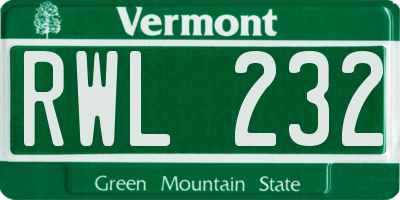 VT license plate RWL232