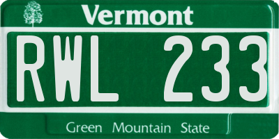 VT license plate RWL233
